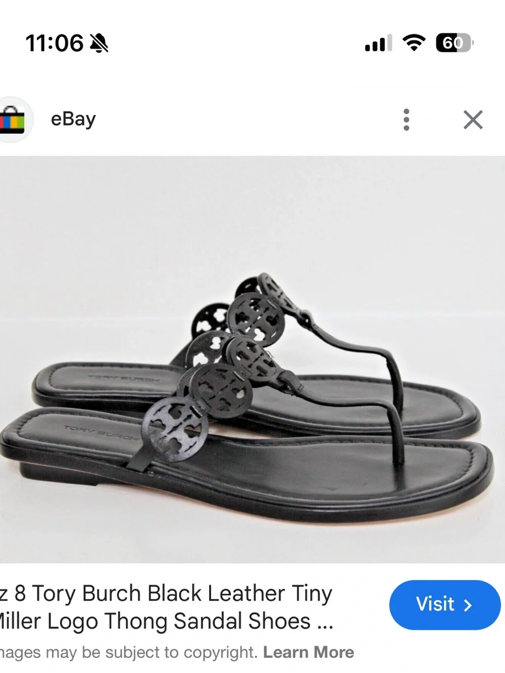 Tory Burch Black Leather Logo Thong Sandals